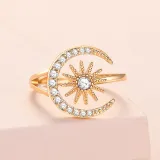 Sun and Moon Diamond Adjustable Stackable Finger Rings