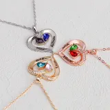 Hollow Out Diamond Heart Birthstones Necklace with Name Engraved Custom Gift For Mom Friends