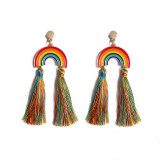 Rainbow Cord Tassel Stud Earrings