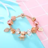 Women Rose Gold Robot Love Beaded Bracelet Pink Crystal Charm Beads Bracelet