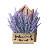 Artificial Lavender Eucalyptus with LED Hollow Out Wooden House Hanging Pendant Decoration