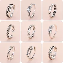 9PCS Silver Vintage Good Luck Smile Face Stackable Finger Punk Rings Set