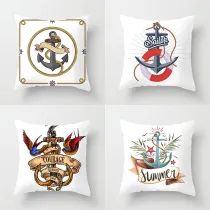 4PCS Ocean Sailing Boat Anchor Decorative Throw Pillow Case Cushion Covers
