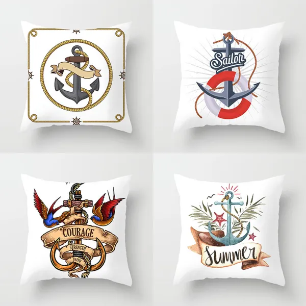 4PCS Ocean Sailing Boat Anchor Decorative Throw Pillow Case Cushion Covers