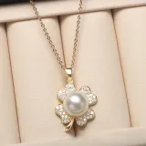 Diamante Jewelry Clover-Shaped Pearl Necklace and Earring Set For Women Girls With Box