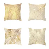 4PCS Home Cotton Decorative Gold Leaves Throw Pillow Case Cushion Covers For Sofa Couch Bed Chair