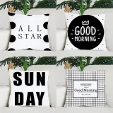 4PCS Home Cotton Decorative Black White Printed Throw Pillow Case Cushion Covers For Sofa Couch Bed Chair