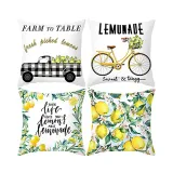 4PCS Home Cotton Decorative Lemon Throw Pillow Case Cushion Covers For Sofa Couch Bed Chair