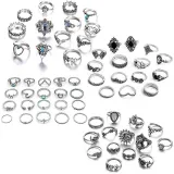 62PCS Vintage Silver Knuckle Stackable Finger Rings Set