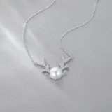 Sterling Silver Antlers Zircon Diamond Pearl Pendant Chain Jewelry Necklace