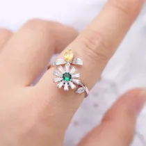 Zircon Diamonds Anxiety Stainless Steel Spinner Relieveing Ring Flower Butterfly Jewelry Rings