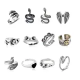 12PCS Snake Frog Animals Vintage Knuckle Stackable Finger Rings Set