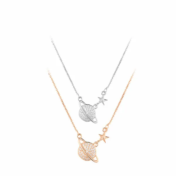 Full Drill Planet Diamond Pendant Chain Jewelry Necklace