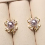 Diamante Jewelry Clover-Shaped Pearl Necklace and Earring Set For Women Girls With Box