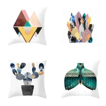 4PCS Mermaid Cactus Cotton Decorative Throw Pillow Case Cushion Covers