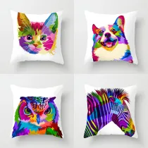 4PCS Home Cotton Decorative Colorful Animals Throw Pillow Case Cushion Covers For Sofa Couch Bed Chair