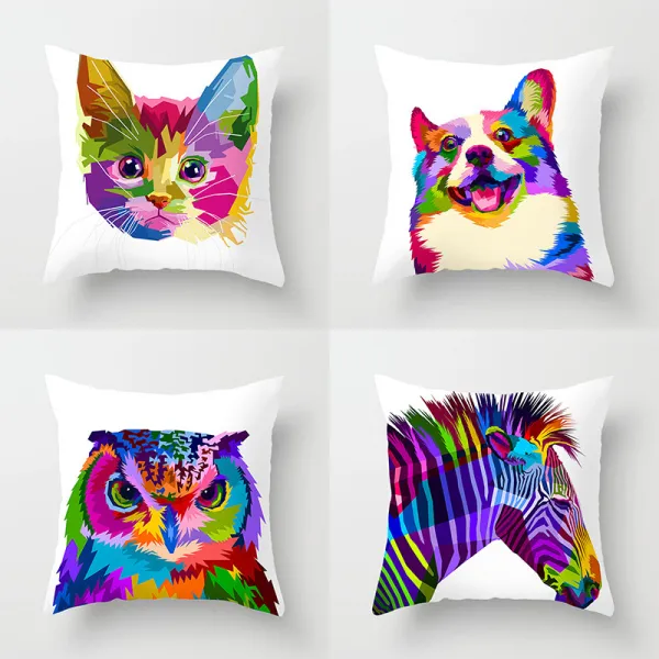 4PCS Home Cotton Decorative Colorful Animals Throw Pillow Case Cushion Covers For Sofa Couch Bed Chair