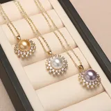 Diamante Jewelry Round-Shaped Pearl Necklace and Earring Set For Women Girls with Box