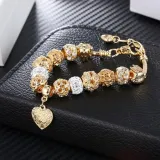 Women's Flower Gold Heart Love Silver Zircon Crystal Charm Chain Jewelry Bracelet