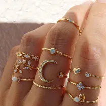 Gold Star Moon Heart Bohemian Adjustable Stackable Finger Rings