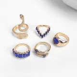 5PCS Snake Shape Gem Heart Vintage Knuckle Stackable Finger Rings Set