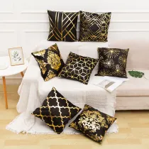 4PCS Home Cotton Decorative Gold Blocking Throw Pillow Case Cushion Covers For Sofa Couch Bed Chair