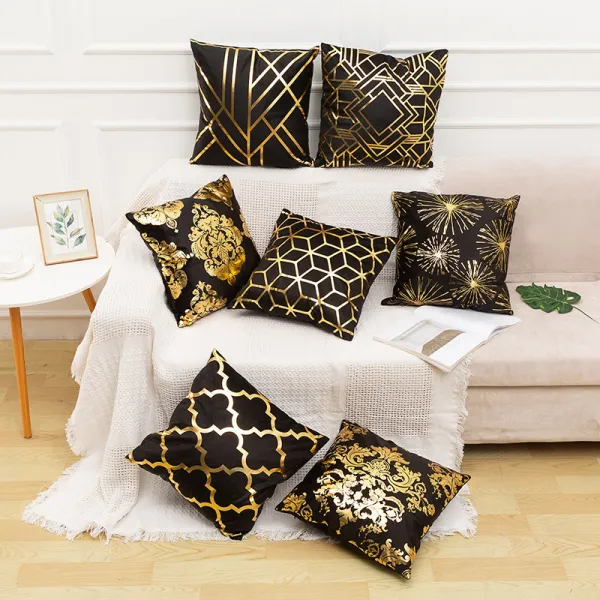 4PCS Home Cotton Decorative Gold Blocking Throw Pillow Case Cushion Covers For Sofa Couch Bed Chair