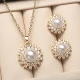 Diamante Jewelry Round-Shaped Pearl Necklace and Earring Set For Women Girls with Box
