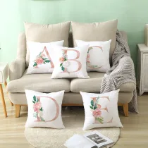 4PCS Home Cotton Decorative Letter A-Z Throw Pillow Case Cushion Covers For Sofa Couch Bed Chair