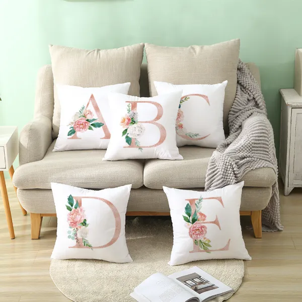 4PCS Home Cotton Decorative Letter A-Z Throw Pillow Case Cushion Covers For Sofa Couch Bed Chair