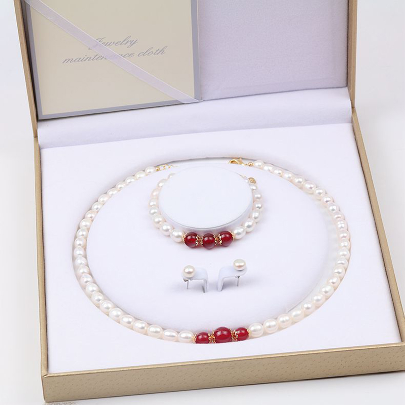 Pearl Jewelry for Women Girls Drop Freshwater Pearl Bracelet and Necklace Earrings Set With Box