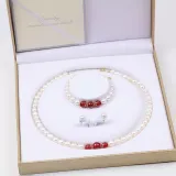 Pearl Jewelry for Women Girls Drop Freshwater Pearl Bracelet and Necklace Earrings Set With Box