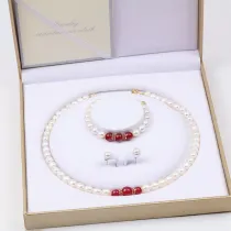 Pearl Jewelry for Women Girls Drop Freshwater Pearl Bracelet and Necklace Earrings Set With Box