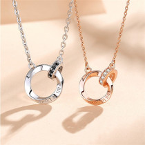 Zircon Fall in Lovers Double Rings Pendant Chain Jewelry Necklace