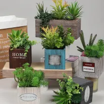 Artificial Succulent Plant Combination Wooden Potted Landscape Decoration