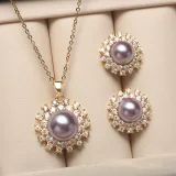 Diamante Jewelry Round-Shaped Pearl Necklace and Earring Set For Women Girls with Box