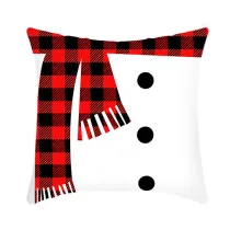 Home Decoration Christmas Snowman Scarf Pillow Cover Red Plaids Cotton Pillowcase