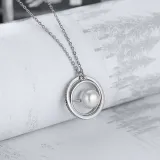 Sterling Silver White Zircon Diamonds Globe Pearl Clavicle Pendant Chain Jewelry Necklace