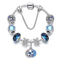 Women Blue Stars Silver Beaded Zircon Diamond Crystal Charm Bead Soft Chain Bracelet