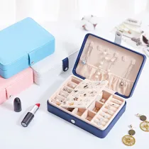 Rectangle PU Leather Jewelry Box with Lock For Girls and Women