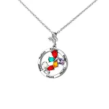 DIY Round Butterfly Birthstones Necklace with Name Engraved Custom Gift For Mom Friends