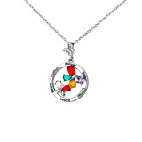 DIY Round Butterfly Birthstones Necklace with Name Engraved Custom Gift For Mom Friends