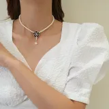 3PCS Pearl Jewelry Flower Necklace Brooch and Earrings Set Mom Gift For Mother's Day