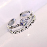 Jewelry Silver Full Diamond Love Clover Ring For Women Girls Gifts