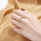 Gold Hollow Out Chain Opening Adjustable Irregular Chain Ring Gifts