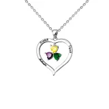 Hollow Out Diamond Heart Birthstones Necklace with Name Engraved Custom Gift For Mom Friends