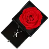 I Love You Necklace 100 Languages Heart Pendant Necklace With Red Rose Jewelry Storage Box for Valentine's Day