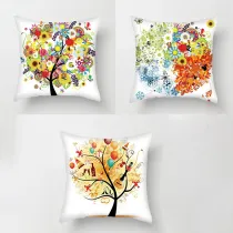 3PCS Home Cotton Decorative Colorful Tree Throw Pillow Case Cushion Covers For Sofa Couch Bed Chair