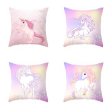 4PCS Home Cotton Decorative Cartoon Unicorn Throw Pillow Case Cushion Covers For Sofa Couch Bed Chair