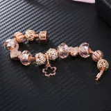 Women's Rose Gold Flower Star Beaded Bracelet Chain Charm Jewelry